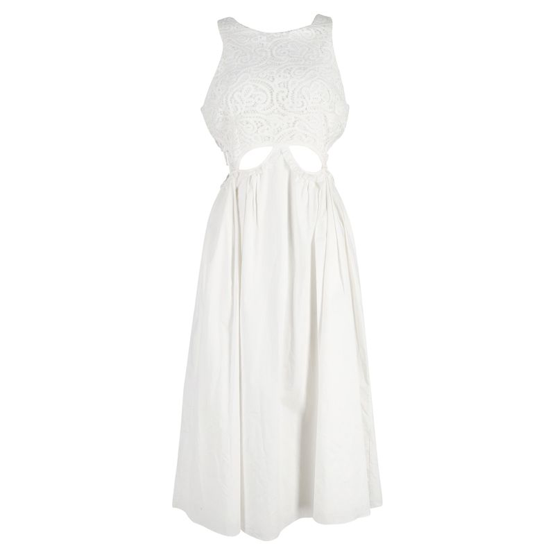 Self-Portrait Lace-Trimmed Cutout Maxi Dress In White Cotton